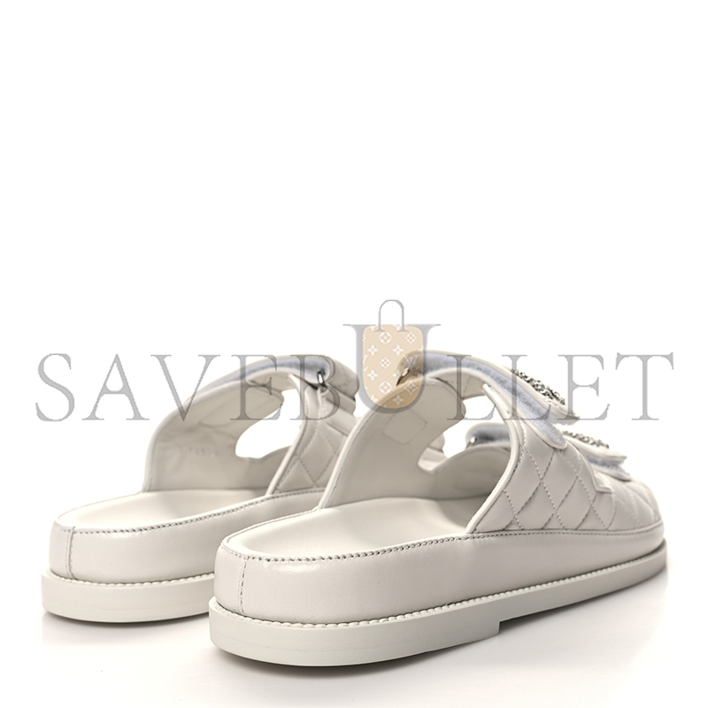 Ch**el lambskin quilted velcro dad chain cc slide sandals